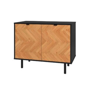 Manhattan Comfort Mid-Century Modern Liam Accent Cabinet with 2 Shelves in Black and Wood