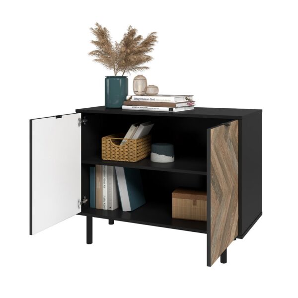 Manhattan Comfort Mid-Century Modern Liam Accent Cabinet with 2 Shelves in Black and Brown