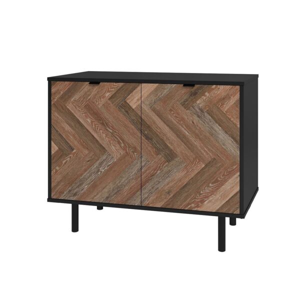 Manhattan Comfort Mid-Century Modern Liam Accent Cabinet with 2 Shelves in Black and Brown