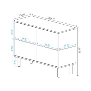 Manhattan Comfort Mid-Century Modern Retro Accent Cabinet with 4 Shelves in White and Multi Color Red, Yellow, Blue Print