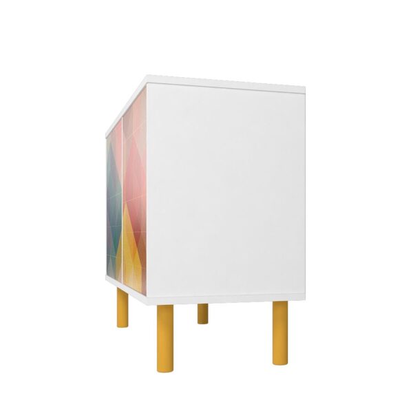 Manhattan Comfort Mid-Century Modern Retro Accent Cabinet with 4 Shelves in White and Multi Color Red, Yellow, Blue Print