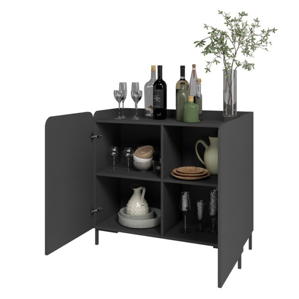 Manhattan Comfort Mid-Century Modern Bogardus Accent Cabinet with 4 Shelves in Black