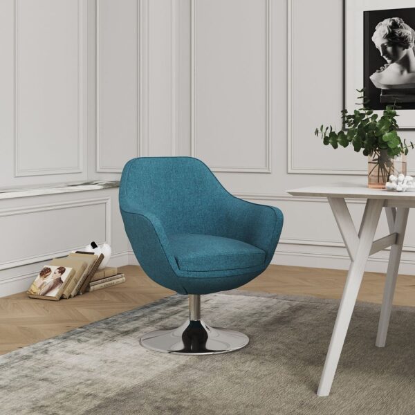 Manhattan Comfort Caisson Blue and Polished Chrome Twill Swivel Accent Chair