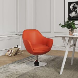 Manhattan Comfort Caisson Orange and Polished Chrome Faux Leather Swivel Accent Chair