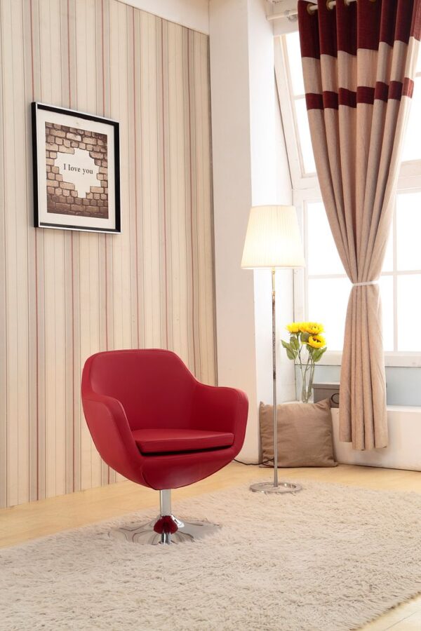 Manhattan Comfort Caisson Red and Polished Chrome Faux Leather Swivel Accent Chair