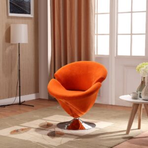 Manhattan Comfort Tulip Orange and Polished Chrome Velvet Swivel Accent Chair