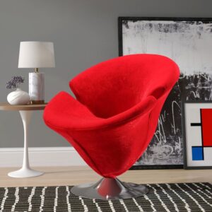 Manhattan Comfort Tulip Red and Polished Chrome Velvet Swivel Accent Chair