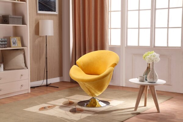 Manhattan Comfort Tulip Yellow and Polished Chrome Velvet Swivel Accent Chair