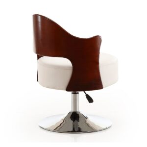 Manhattan Comfort Bopper White and Polished Chrome Faux Leather Adjustable Height Swivel Accent Chair