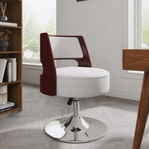 Manhattan Comfort Salon White and Polished Chrome Faux Leather Adjustable Height Swivel Accent Chair