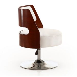 Manhattan Comfort Salon White and Polished Chrome Faux Leather Adjustable Height Swivel Accent Chair