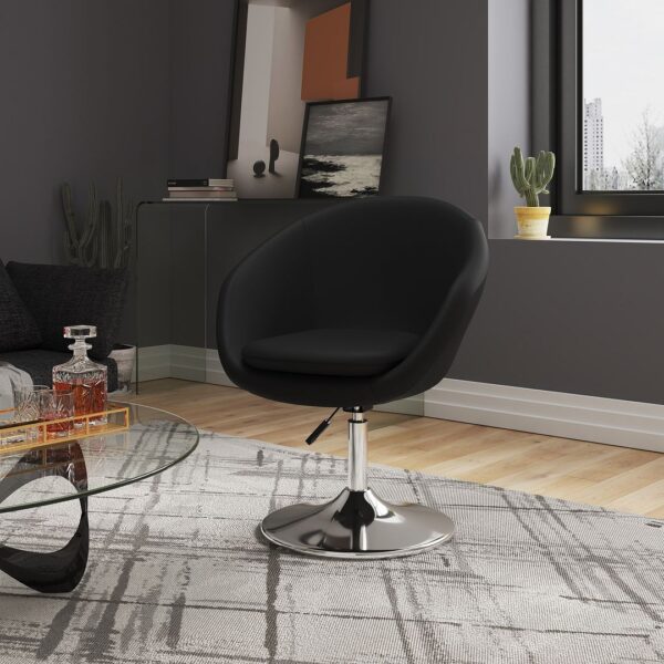 Manhattan Comfort Hopper Black and Polished Chrome Faux Leather Adjustable Height Chair