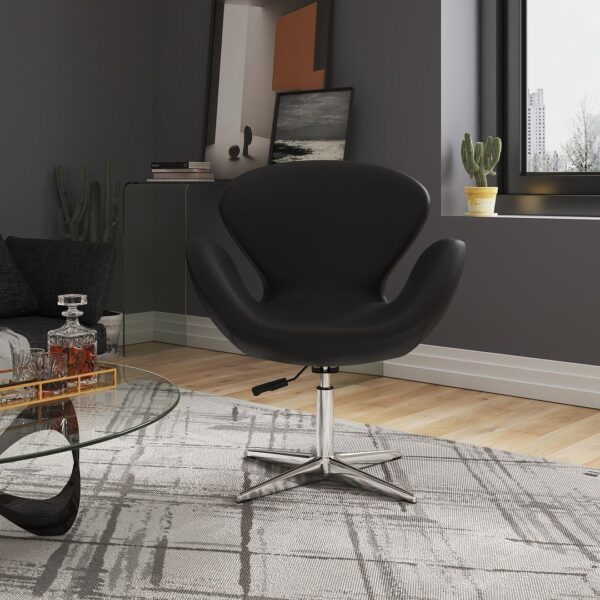 Manhattan Comfort Raspberry Black and Polished Chrome Faux Leather Adjustable Swivel Chair