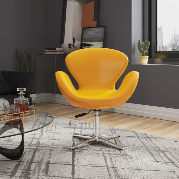 Manhattan Comfort Raspberry Yellow and Polished Chrome Faux Leather Adjustable Swivel Chair