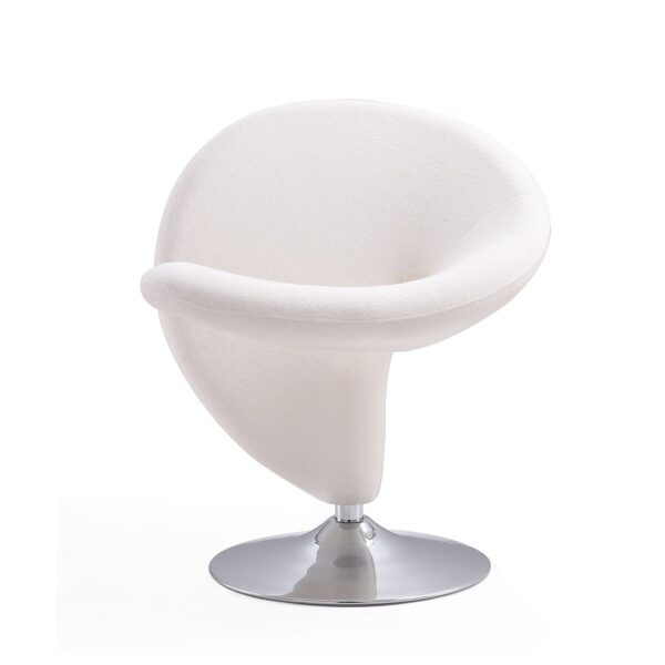 Manhattan Comfort Curl Cream and Polished Chrome Wool Blend Swivel Accent Chair