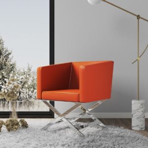 Manhattan Comfort Hollywood Orange and Polished Chrome Faux Leather Lounge Accent Chair