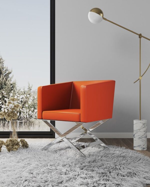 Manhattan Comfort Hollywood Orange and Polished Chrome Faux Leather Lounge Accent Chair