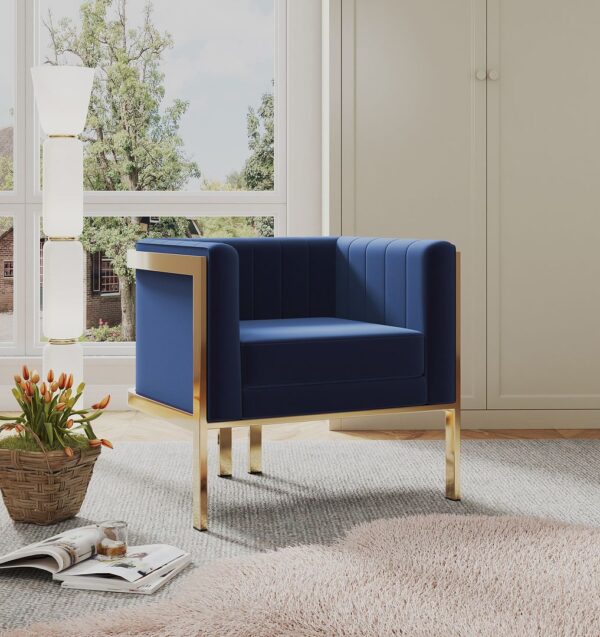 Manhattan Comfort Paramount Royal Blue and Polished Brass Velvet Accent Armchair