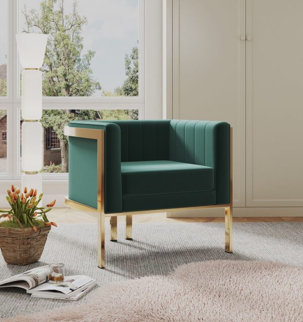 Manhattan Comfort Paramount Forest Green and Polished Brass Velvet Accent Armchair