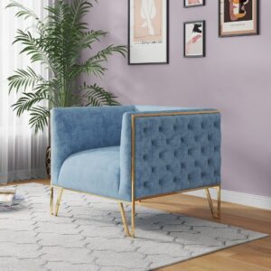 Manhattan Comfort Vector Ocean Blue and Gold Velvet Accent Chair