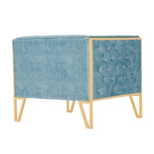 Manhattan Comfort Vector Ocean Blue and Gold Velvet Accent Chair