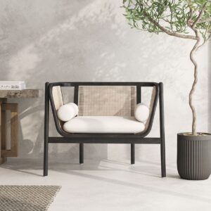 Manhattan Comfort Versailles Accent Chair in Black, Natural Cane and Cream