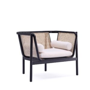 Manhattan Comfort Versailles Accent Chair in Black, Natural Cane and Cream