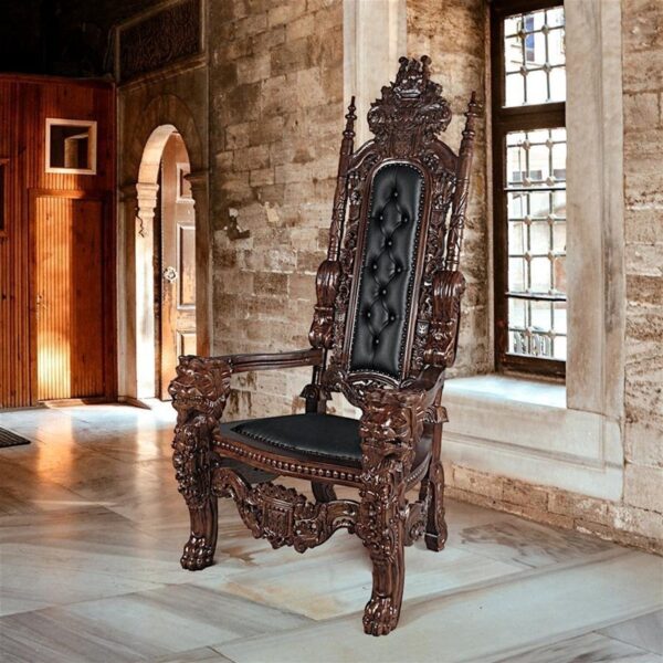 Design Toscano AF51207 36 Inch Loard Raffles Throne with Black Leather