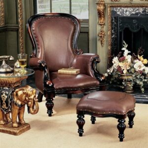 Design Toscano AF71118 26 Inch Rococo Wing Chair with Chair Faux Leather