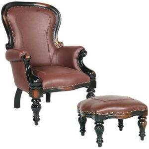 Design Toscano AF791123 Set of Rococo Faux Leather Chair and Ottoman