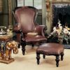 Design Toscano AF791123 Set of Rococo Faux Leather Chair and Ottoman