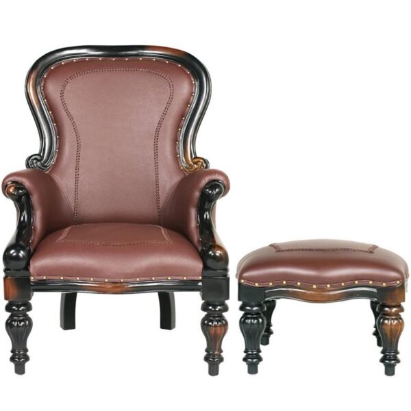 Design Toscano AF791123 Set of Rococo Faux Leather Chair and Ottoman