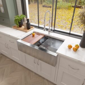 Nantucket Sinks AP-PS-3221-16 Pro-Series Collection 33 Inch Single Bowl Farmhouse Apron Front Stainless Steel Kitchen Sink