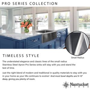 Nantucket Sinks APRON2420-SR-16 Pro Series 24 Inch Pro Series Single Bowl Undermount Apron Front Stainless Steel Kitchen Sink