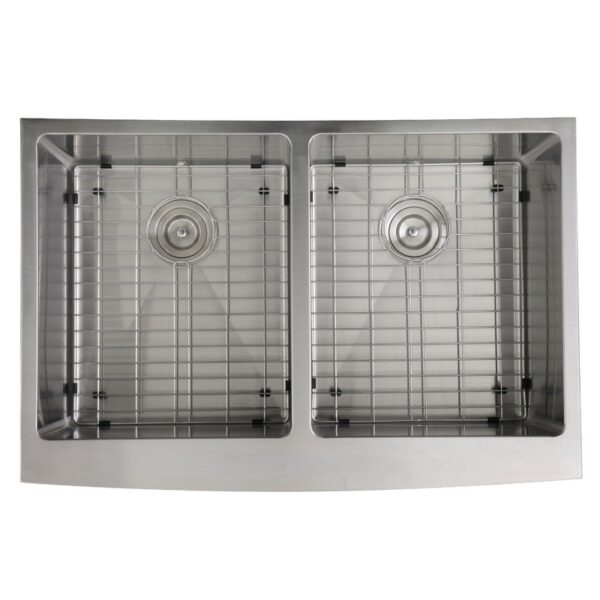 Nantucket Sinks APRON332210-DBL-SR 33 Inch Double Bowl Farmhouse Apron Front Stainless Steel Kitchen Sink