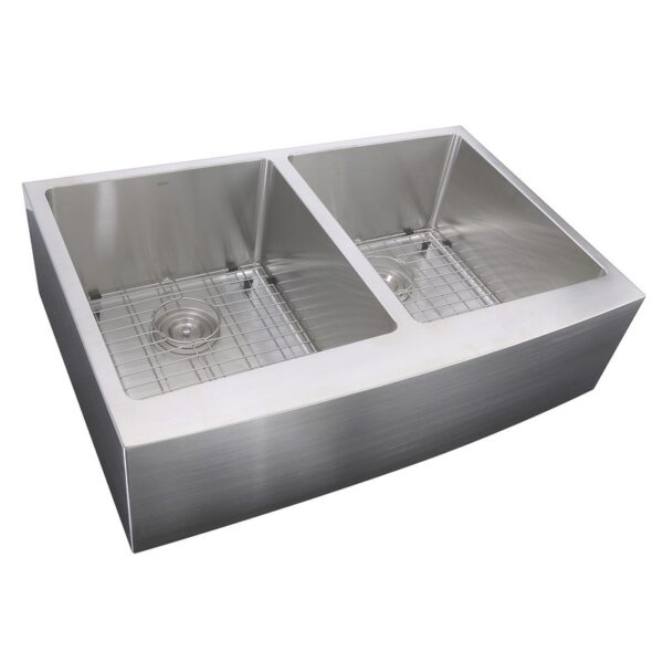 Nantucket Sinks APRON332210-DBL-SR 33 Inch Double Bowl Farmhouse Apron Front Stainless Steel Kitchen Sink