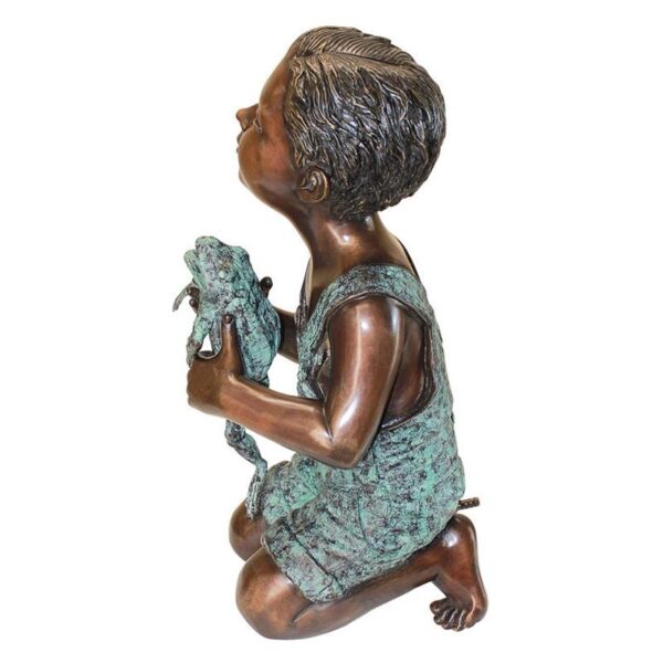 Design Toscano AS26040 10 1/2 Inch New Friend Boy with Frog Statue - Bronze