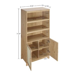 Manhattan Comfort Sheridan Modern Cane Bookcase with Adjustable Shelves in Nature