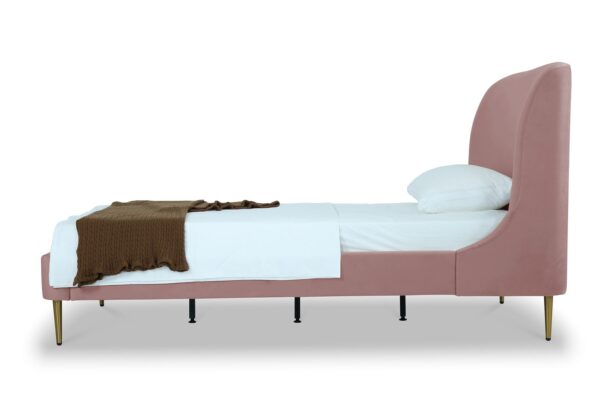 Manhattan Comfort Heather Velvet Twin Bed in Blush with Gold Legs