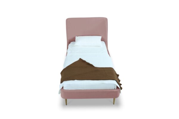 Manhattan Comfort Heather Velvet Twin Bed in Blush with Gold Legs