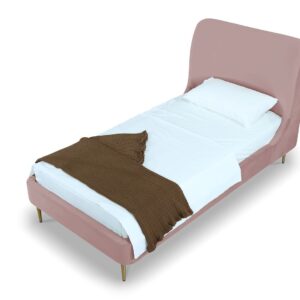 Manhattan Comfort Heather Velvet Twin Bed in Blush with Gold Legs