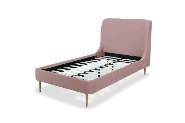 Manhattan Comfort Heather Velvet Twin Bed in Blush with Gold Legs