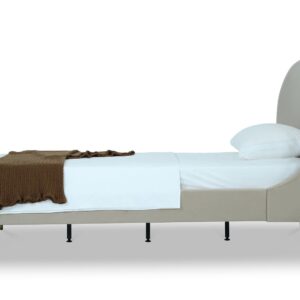 Manhattan Comfort Heather Velvet Twin Bed in Cream with Gold Legs