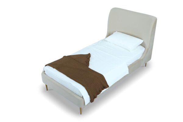 Manhattan Comfort Heather Velvet Twin Bed in Cream with Gold Legs