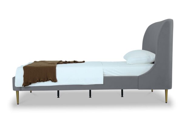 Manhattan Comfort Heather Velvet Twin Bed in Grey with Gold Legs