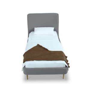 Manhattan Comfort Heather Velvet Twin Bed in Grey with Gold Legs