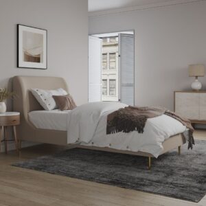 Manhattan Comfort Heather Velvet Twin Bed in Taupe with Gold Legs