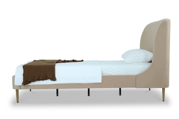 Manhattan Comfort Heather Velvet Twin Bed in Taupe with Gold Legs