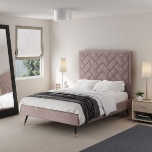 Manhattan Comfort Crosby Modern Full- Size Upholstered Velvet Bedframe and Headboard in Blush