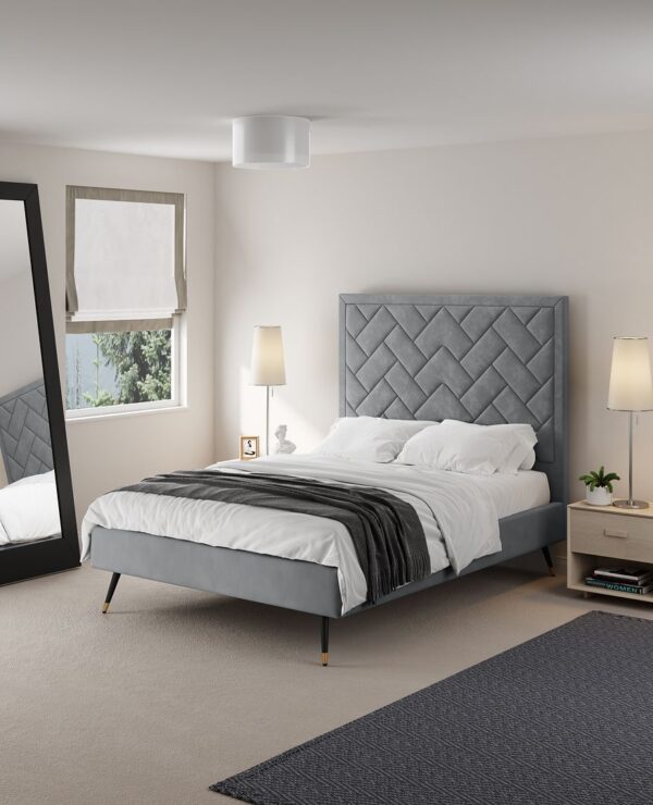 Manhattan Comfort Crosby Modern Full- Size Upholstered Velvet Bedframe and Headboard in Grey